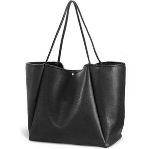 Black Oversize Pu‎ Leather Tote Women Weekender Bag Shopper Travel Purse Handbag